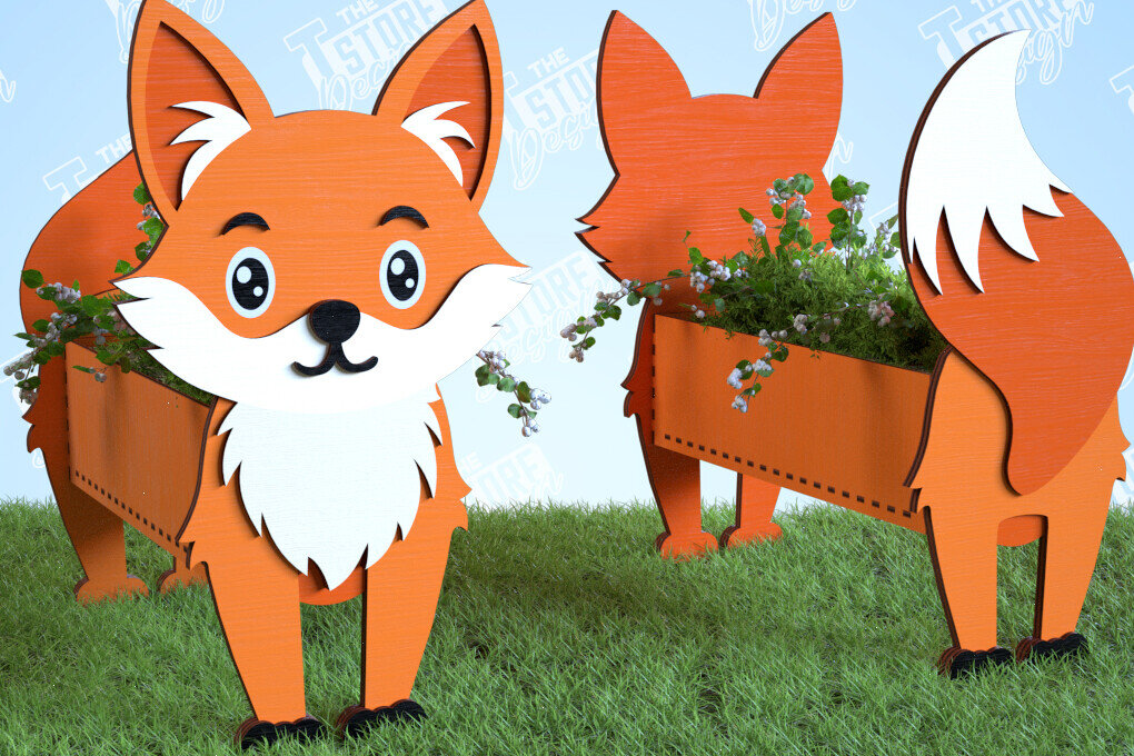 Intra απο ξύλο plywood 3mm-4mm πάχος – Planter Fox | Στήριγμα λουλουδιών | Αρχείο CNC Δίασταση  20x20 cm INTRAFABR-99140429