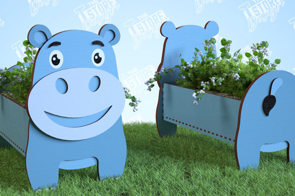 Intra απο ξύλο plywood 3mm-4mm πάχος – Φυτευτής Ιπποπόταμος | Στήριγμα λουλουδιών | Αρχείο CNC Δίασταση  20x20 cm INTRAFABR-99140416