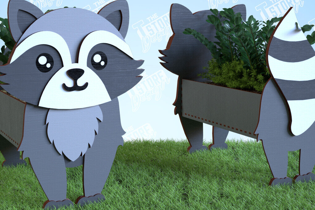 Intra απο ξύλο plywood 3mm-4mm πάχος – Planter Raccoon | Στήριγμα λουλουδιών | CNC Δίασταση  20x20 cm INTRAFABR-99140436