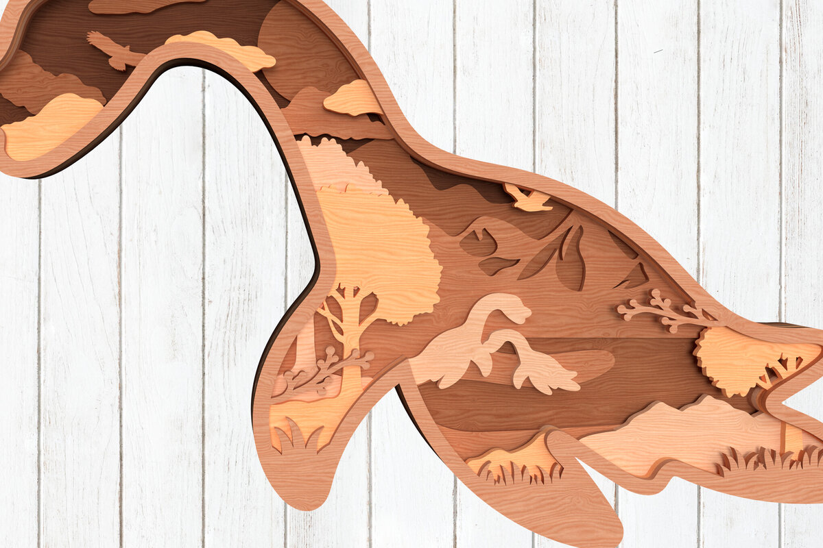 Intra απο ξύλο plywood 3mm-4mm πάχος – Σκηνή Ωκεανού Plesiosaurus Δίασταση  20x20 cm INTRAFABR-119557639