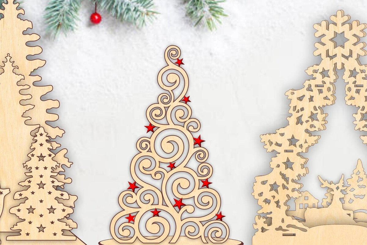 Intra απο ξύλο plywood 3mm-4mm πάχος – Χριστουγεννιάτικο δέντρο από κόντρα πλακέ στη βάση Δίασταση  20x20 cm INTRAFABR-42917851