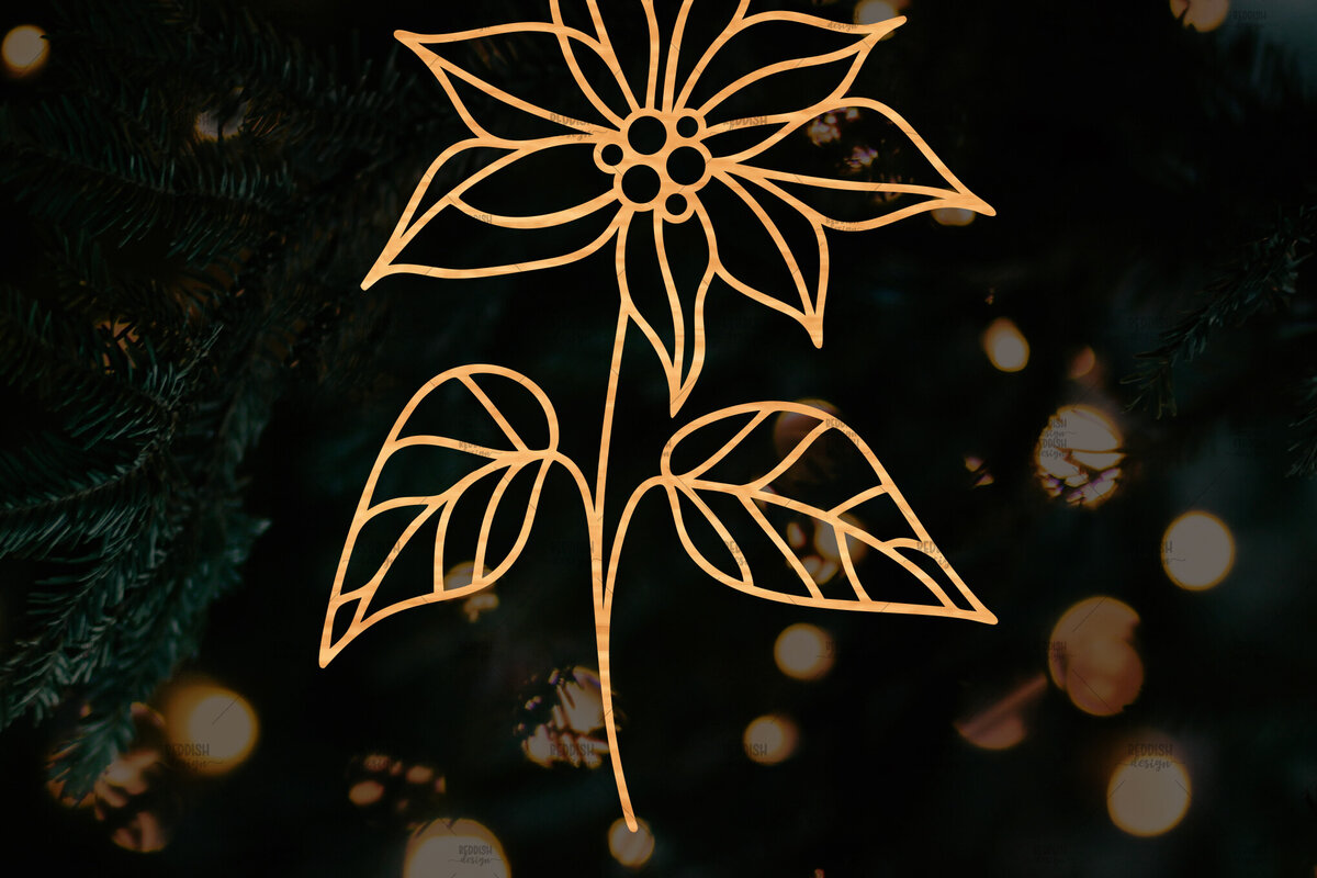 Intra απο ξύλο plywood 3mm-4mm πάχος – Λουλούδι Poinsettia Cut Laser Δίασταση  20x20 cm INTRAFABR-111692951