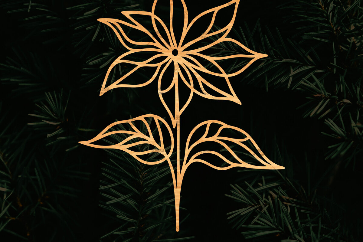 Intra απο ξύλο plywood 3mm-4mm πάχος – Λουλούδι Poinsettia Cut Laser Δίασταση  20x20 cm INTRAFABR-111693049