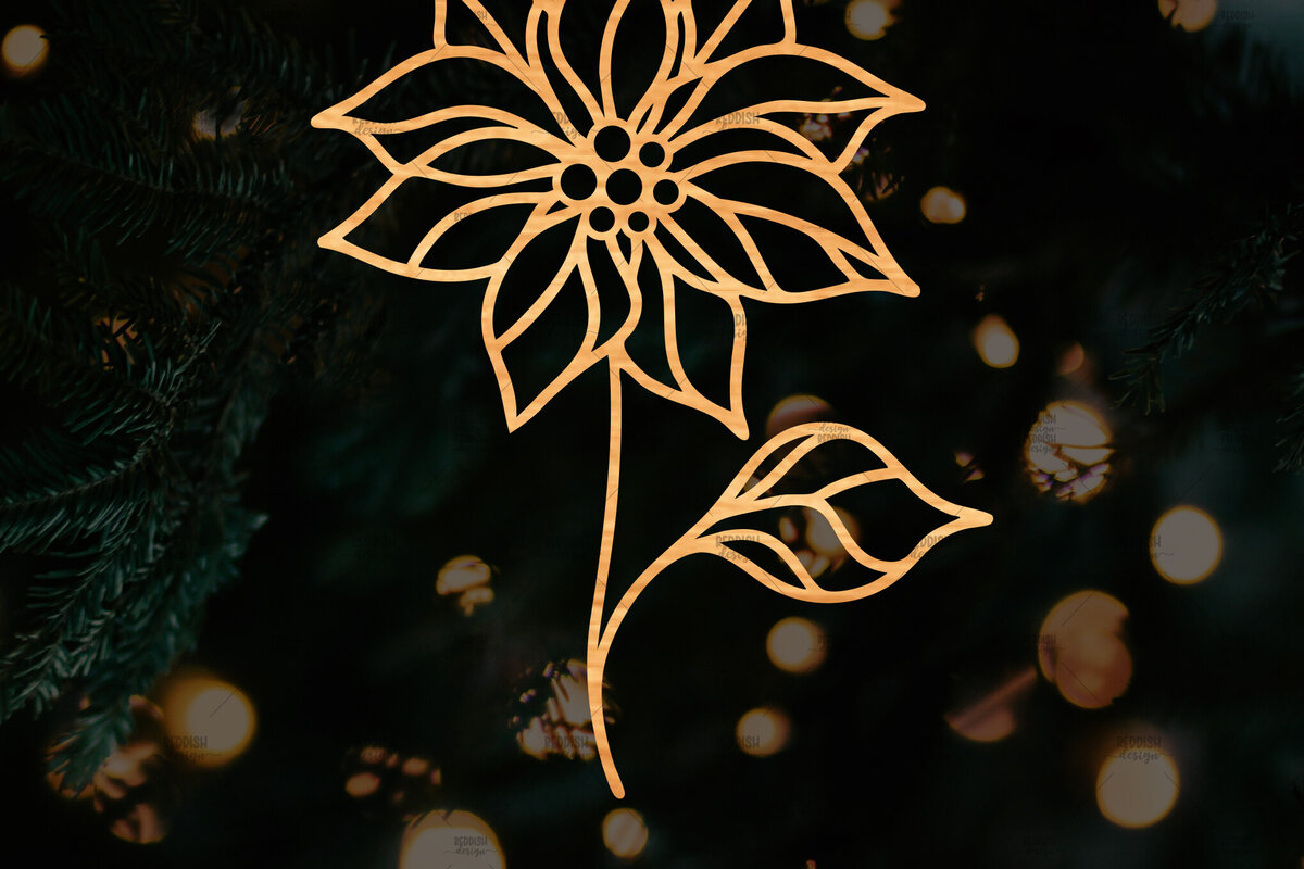 Intra απο ξύλο plywood 3mm-4mm πάχος – Λουλούδι Poinsettia Cut Laser Δίασταση  20x20 cm INTRAFABR-111693093