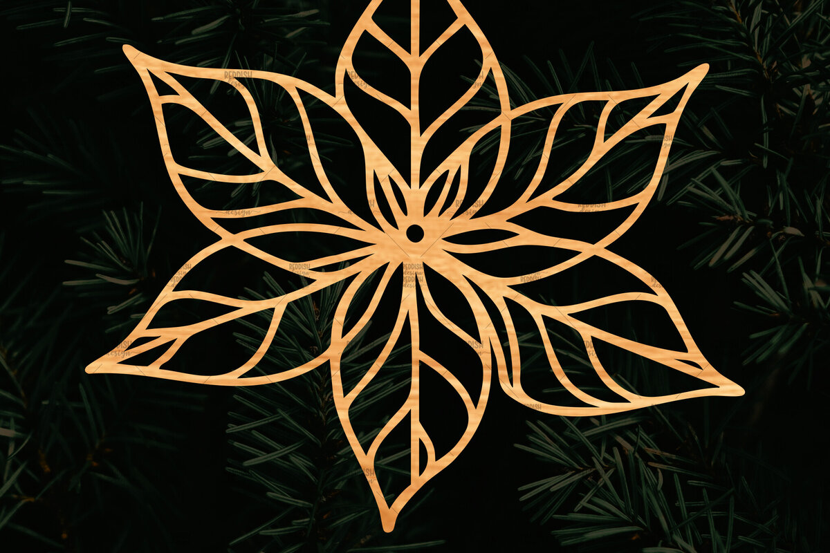 Intra απο ξύλο plywood 3mm-4mm πάχος – Λουλούδι Poinsettia Cut Laser Δίασταση  20x20 cm INTRAFABR-111693114