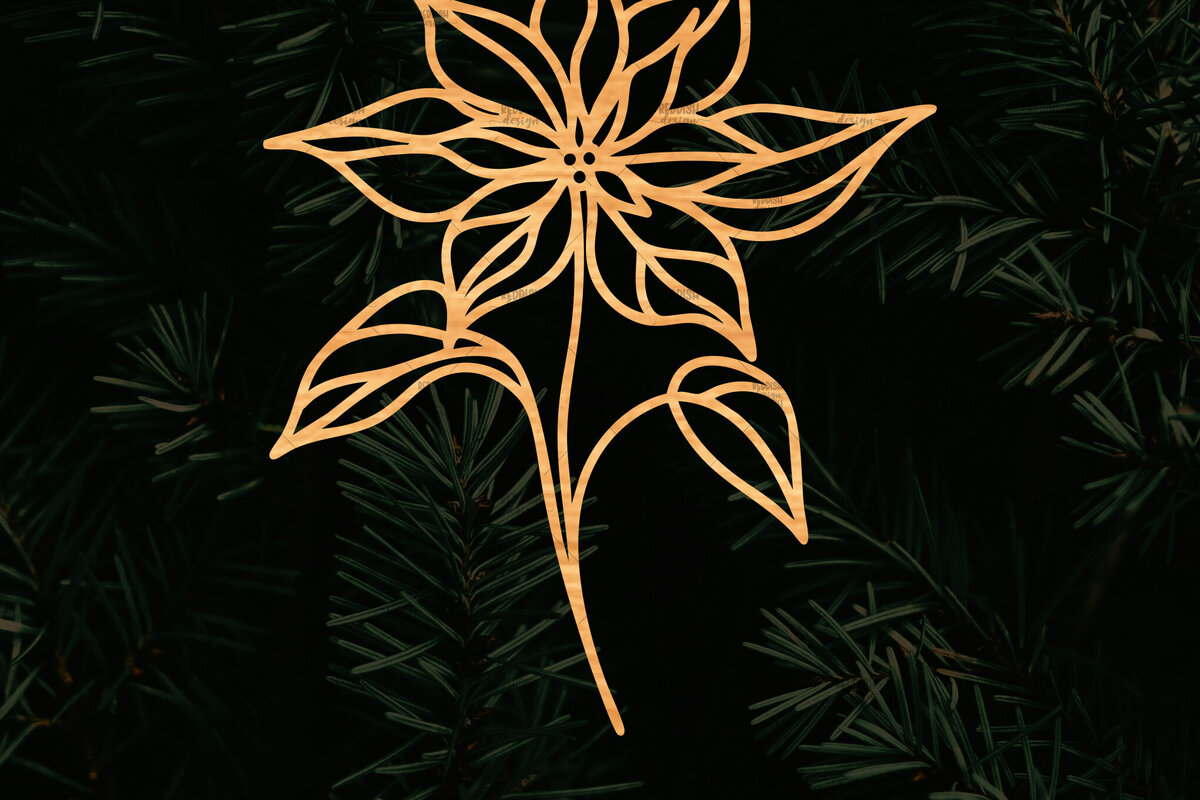 Intra απο ξύλο plywood 3mm-4mm πάχος – Λουλούδι Poinsettia Cut Laser Δίασταση  20x20 cm INTRAFABR-111692911