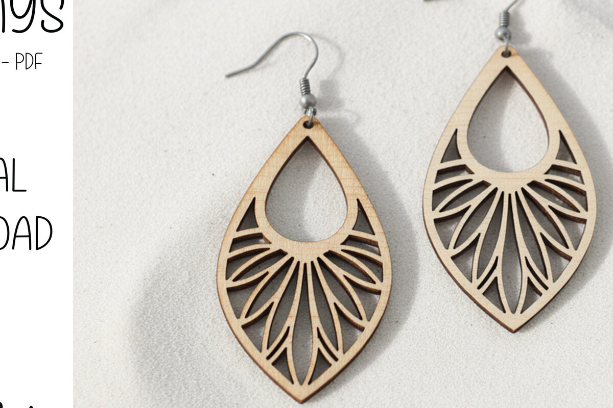 Intra απο ξύλο plywood 3mm-4mm πάχος – Μυτερά σκουλαρίκια Lotus Drop Δίασταση  5x5 cm INTRAFABR-121745632