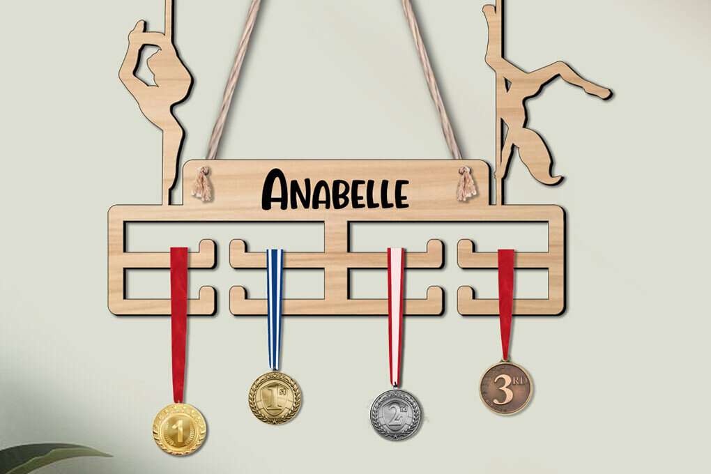 Intra απο ξύλο plywood 3mm-4mm πάχος – Κρεμάστρα μεταλλίων Pole Dance Woman Sport Δίασταση  20x20 cm INTRAFABR-120285070