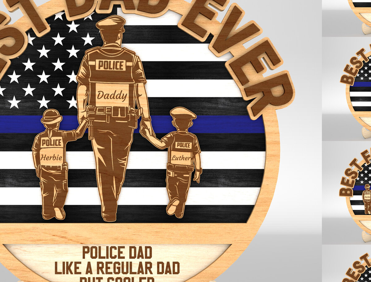 Intra απο ξύλο plywood 3mm-4mm πάχος – Αστυνομικός μπαμπάς και παιδιά Σήμα σημαίας ΗΠΑ Δίασταση  20x20 cm INTRAFABR-99991834