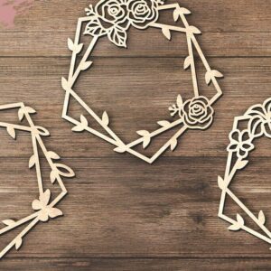 Intra απο ξύλο plywood 3mm-4mm πάχος – Πολυγωνικό φλοράλ στεφάνι με λέιζερ αρχείο κοπής Δίασταση 20x20 cm INTRAFABR-124596477