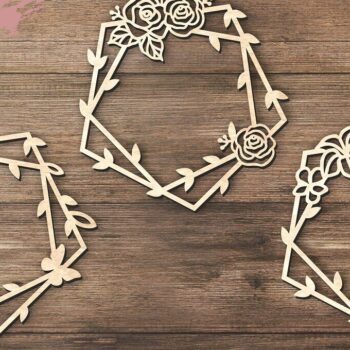 Intra απο ξύλο plywood 3mm-4mm πάχος – Πολυγωνικό φλοράλ στεφάνι με λέιζερ αρχείο κοπής Δίασταση 20x20 cm INTRAFABR-124596477 - Image 1