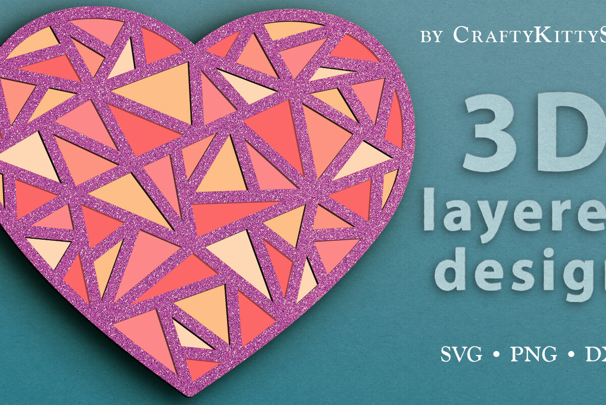 Intra απο ξύλο plywood 3mm-4mm πάχος – Polygonal Valentine Heart 3D Layered Δίασταση  20x20 cm INTRAFABR-24672338