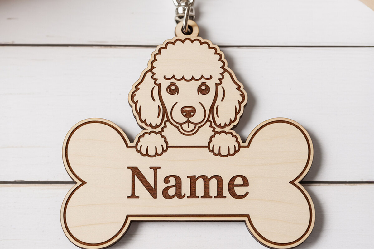 Intra απο ξύλο plywood 3mm-4mm πάχος – Μπρελόκ με ετικέτα ονόματος Poodle Bone Δίασταση  5x5 cm INTRAFABR-121423123