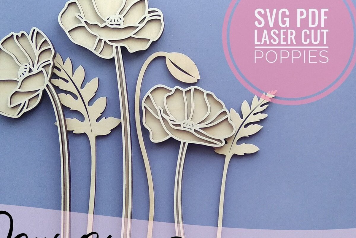 Intra απο ξύλο plywood 3mm-4mm πάχος – Λουλούδι κομμένο με λέιζερ Poppy Δίασταση  20x20 cm INTRAFABR-33675358