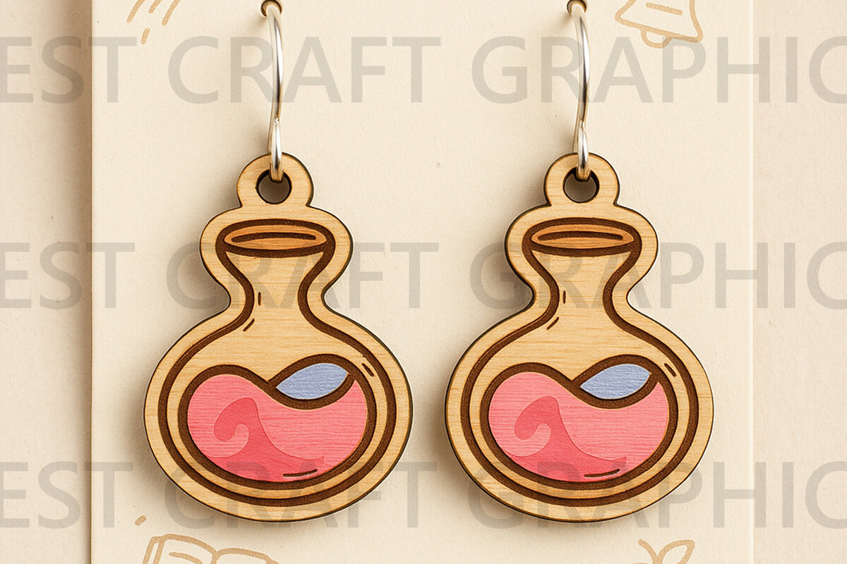 Intra απο ξύλο plywood 3mm-4mm πάχος – Potion Bottle Earrings – Science Lab Δίασταση  5x5 cm INTRAFABR-124955782