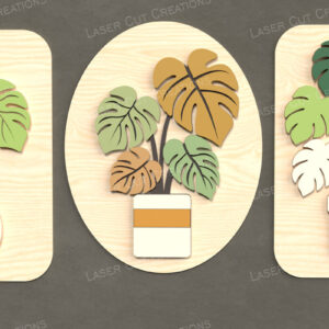 Intra απο ξύλο plywood 3mm-4mm πάχος – Σετ σε γλάστρα Monstera Wall Art Δίασταση  40x30 cm INTRAFABR-125219584