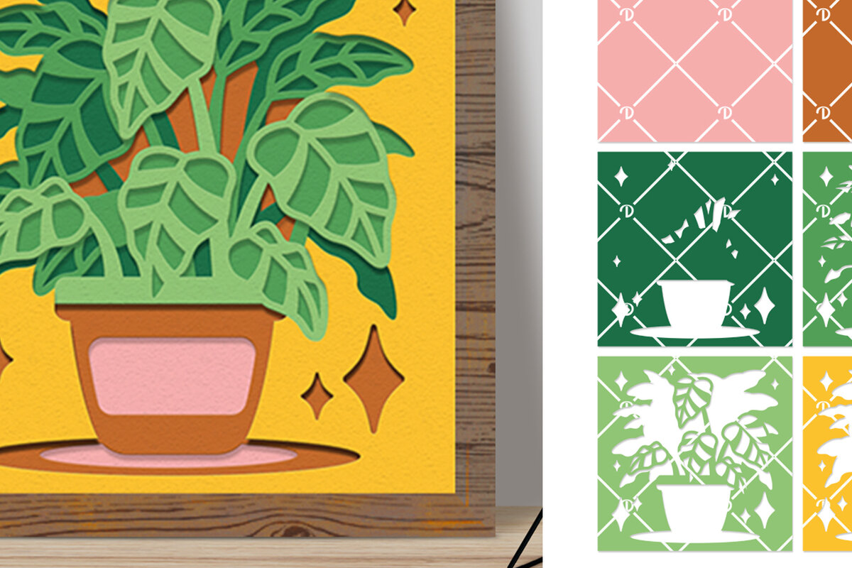 Intra απο ξύλο plywood 3mm-4mm πάχος – Φυτά σε γλάστρες 3D Shadow Box Χαρτί κοπής Δίασταση  20x20 cm INTRAFABR-76840433