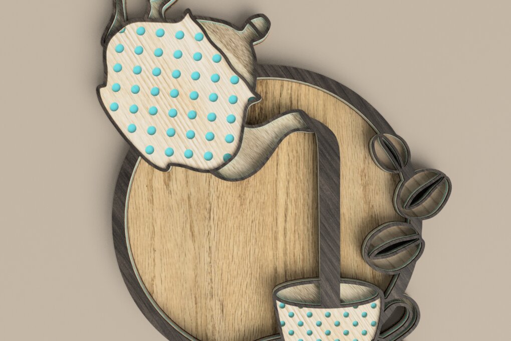 Intra απο ξύλο plywood 3mm-4mm πάχος – 3D Layered Coffee Pouring Coffee Δίασταση  20x20 cm INTRAFABR-49517268