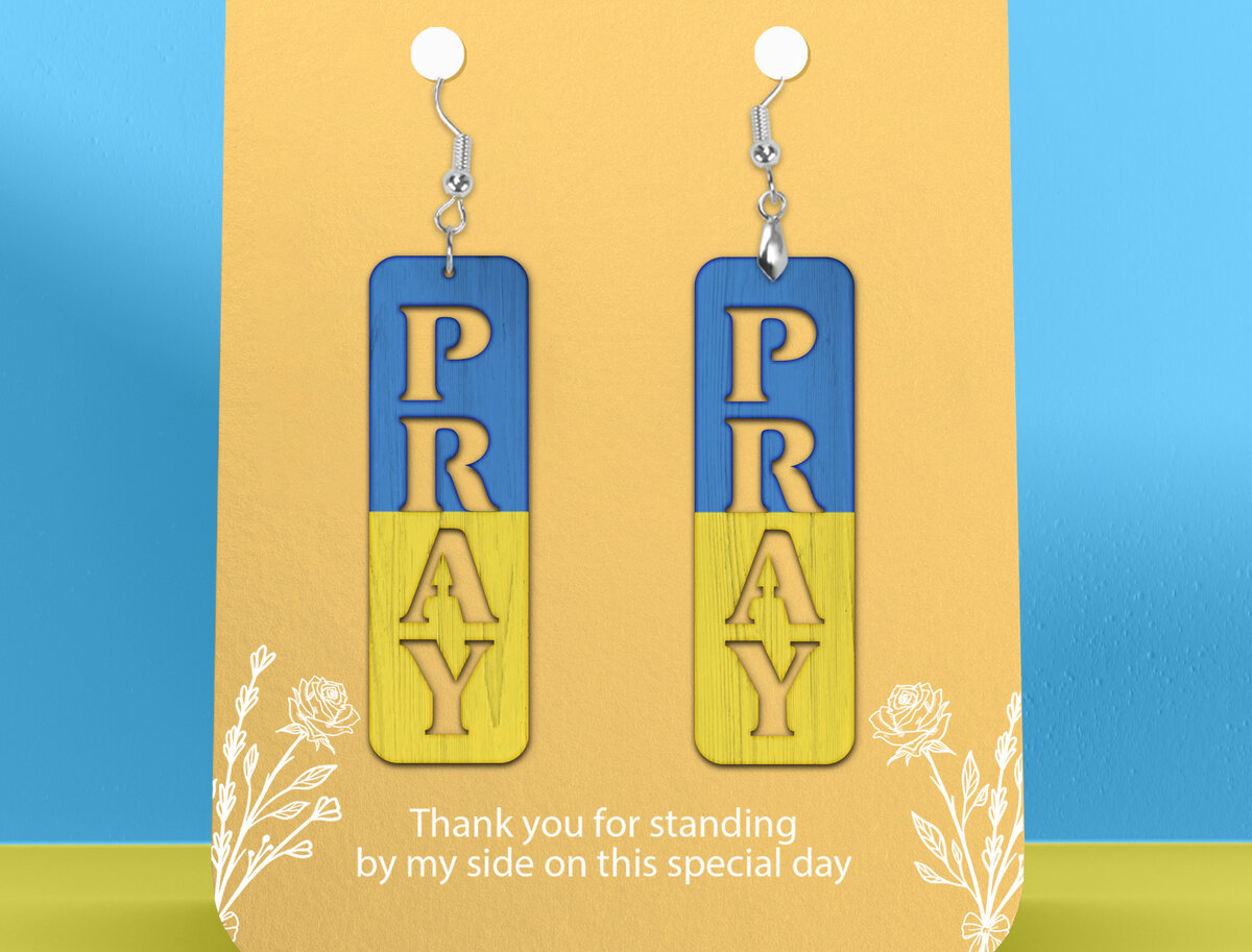 Intra απο ξύλο plywood 3mm-4mm πάχος – Αρχείο κοπής με λέιζερ Pray Ukraine Earrings Δίασταση  5x5 cm INTRAFABR-26582522