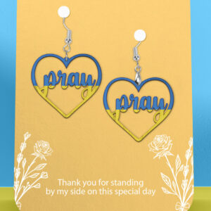Intra απο ξύλο plywood 3mm-4mm πάχος – Pray Ukraine Heart Earrings Δίασταση 5x5 cm INTRAFABR-26582813
