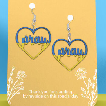 Intra απο ξύλο plywood 3mm-4mm πάχος – Pray Ukraine Heart Earrings Δίασταση  5x5 cm INTRAFABR-26582813 - Image 1