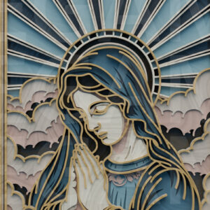 Intra απο ξύλο plywood 3mm-4mm πάχος – Προσευχόμενη Μαρία με ακτίνες φωτός Δίασταση 20x20 cm INTRAFABR-123433181