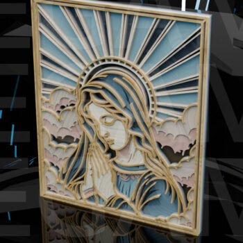 Intra απο ξύλο plywood 3mm-4mm πάχος – Προσευχόμενη Μαρία με ακτίνες φωτός Δίασταση 20x20 cm INTRAFABR-123433181 - Image 3