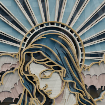 Intra απο ξύλο plywood 3mm-4mm πάχος – Προσευχόμενη Μαρία με ακτίνες φωτός Δίασταση 20x20 cm INTRAFABR-123433181 - Image 4