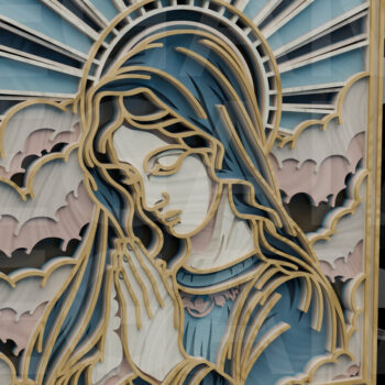 Intra απο ξύλο plywood 3mm-4mm πάχος – Προσευχόμενη Μαρία με ακτίνες φωτός Δίασταση 20x20 cm INTRAFABR-123433181 - Image 5