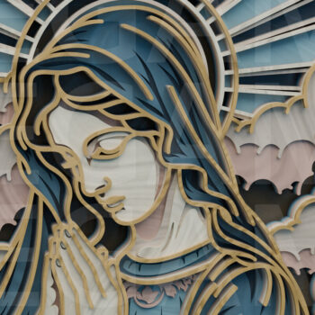 Intra απο ξύλο plywood 3mm-4mm πάχος – Προσευχόμενη Μαρία με ακτίνες φωτός Δίασταση 20x20 cm INTRAFABR-123433181 - Image 6