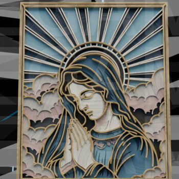 Intra απο ξύλο plywood 3mm-4mm πάχος – Προσευχόμενη Μαρία με ακτίνες φωτός Δίασταση 20x20 cm INTRAFABR-123433181 - Image 7