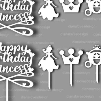 Intra απο ξύλο plywood 3mm-4mm πάχος – Princess Happy Birthday Cake Topper Δίασταση  20x20 cm INTRAFABR-32444401 - Image 3