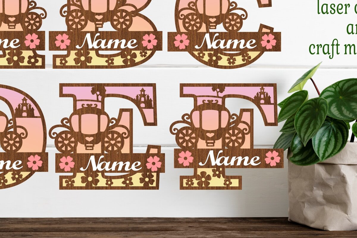 Intra απο ξύλο plywood 3mm-4mm πάχος – Πακέτο επιστολής Princess Monogram Δίασταση  20x20 cm INTRAFABR-76564885