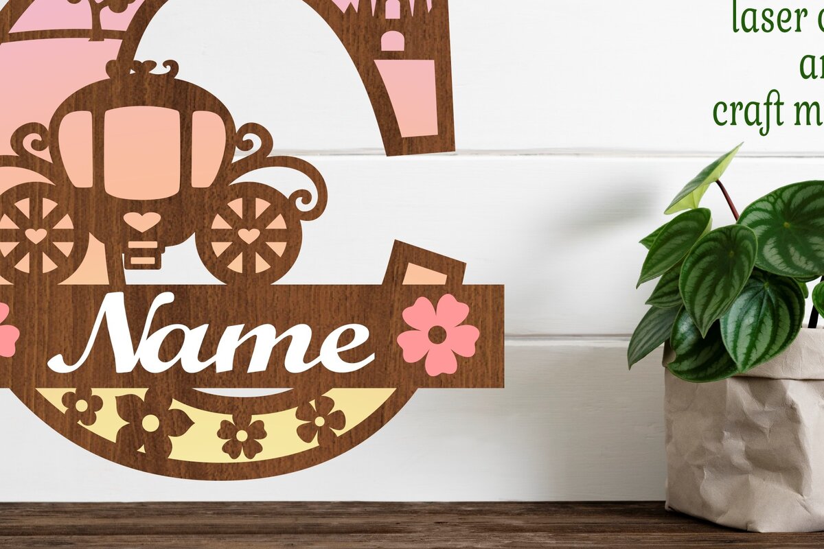 Intra απο ξύλο plywood 3mm-4mm πάχος – Πριγκίπισσα Μονόγραμμα Γράμμα C Αποκοπή αρχείου Δίασταση  20x20 cm INTRAFABR-76567889