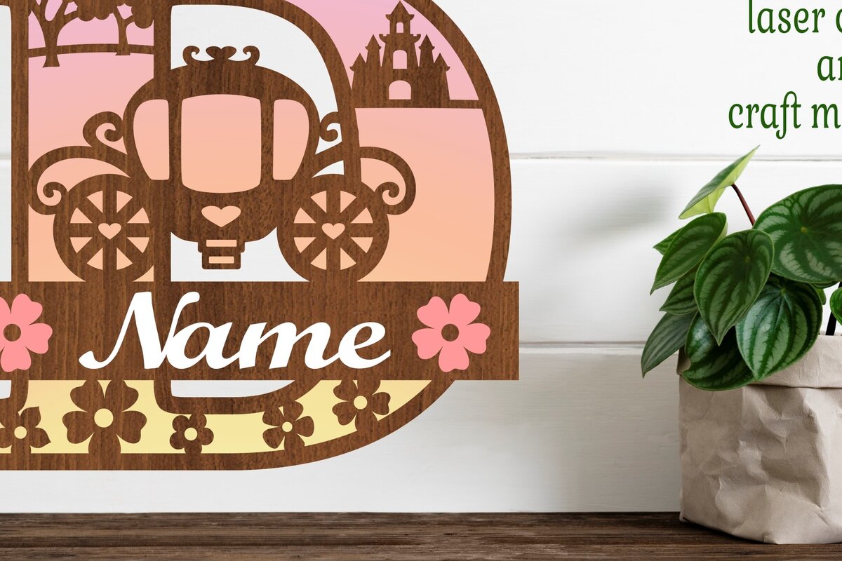 Intra απο ξύλο plywood 3mm-4mm πάχος – Πριγκίπισσα Μονόγραμμα Letter D Δίασταση  20x20 cm INTRAFABR-76567910