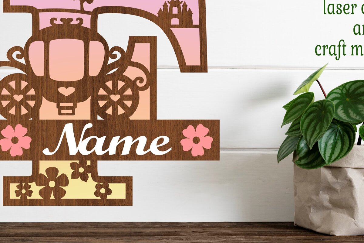 Intra απο ξύλο plywood 3mm-4mm πάχος – Πριγκίπισσα Μονόγραμμα Γράμμα F Αποκοπή αρχείου Δίασταση  20x20 cm INTRAFABR-76567964