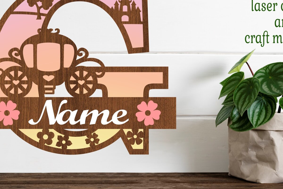 Intra απο ξύλο plywood 3mm-4mm πάχος – Πριγκίπισσα Μονόγραμμα Γράμμα G Αποκοπή αρχείου Δίασταση  20x20 cm INTRAFABR-76567986