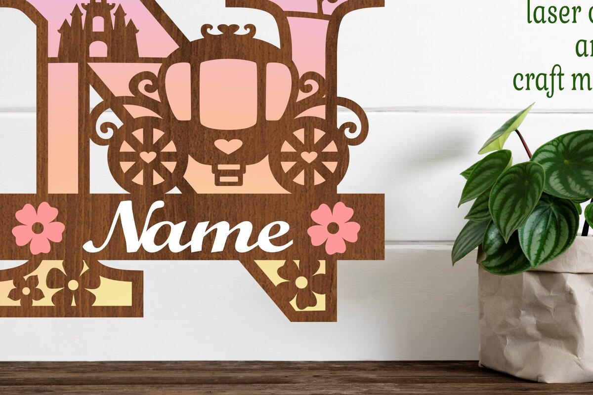 Intra απο ξύλο plywood 3mm-4mm πάχος – Πριγκίπισσα Monogram Letter N Δίασταση  20x20 cm INTRAFABR-76568151