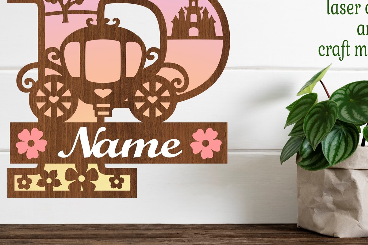 Intra απο ξύλο plywood 3mm-4mm πάχος – Πριγκίπισσα Μονόγραμμα Letter P Δίασταση  20x20 cm INTRAFABR-76568193