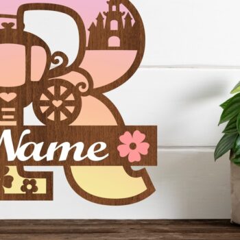 Intra απο ξύλο plywood 3mm-4mm πάχος – Αρχείο κομμένου γράμματος Princess Monogram Letter R Δίασταση  20x20 cm INTRAFABR-76568254 - Image 1