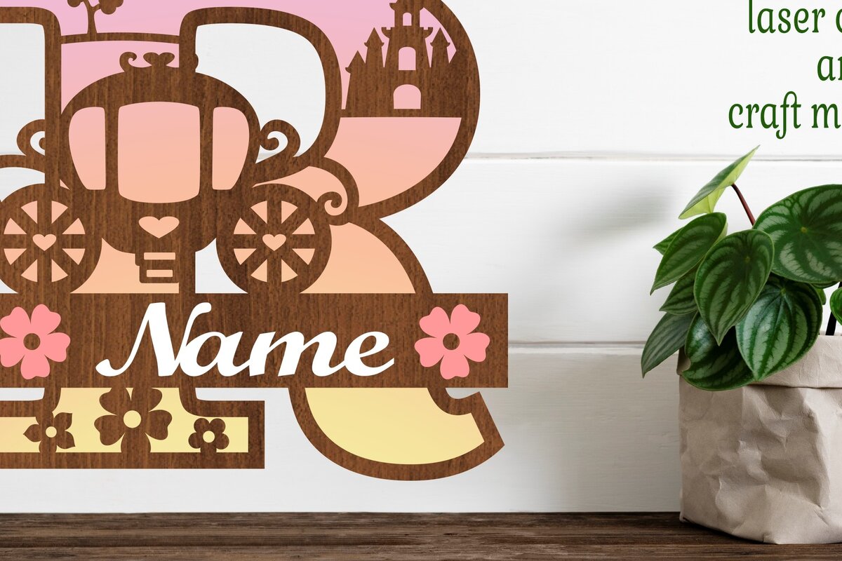 Intra απο ξύλο plywood 3mm-4mm πάχος – Αρχείο κομμένου γράμματος Princess Monogram Letter R Δίασταση  20x20 cm INTRAFABR-76568254