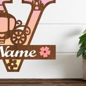 Intra απο ξύλο plywood 3mm-4mm πάχος – Princess Monogram Letter V Δίασταση 20x20 cm INTRAFABR-76568362