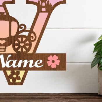 Intra απο ξύλο plywood 3mm-4mm πάχος – Princess Monogram Letter V Δίασταση  20x20 cm INTRAFABR-76568362 - Image 1