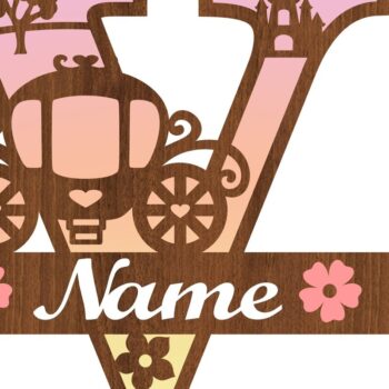 Intra απο ξύλο plywood 3mm-4mm πάχος – Princess Monogram Letter V Δίασταση  20x20 cm INTRAFABR-76568362 - Image 3