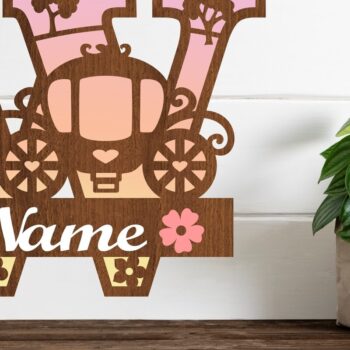 Intra απο ξύλο plywood 3mm-4mm πάχος – Πριγκίπισσα Μονόγραμμα Επιστολή W Δίασταση  20x20 cm INTRAFABR-76568385 - Image 1