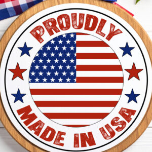 Intra απο ξύλο plywood 3mm-4mm πάχος – Proudly Made in USA στρογγυλή επιγραφή Δίασταση  20x20 cm INTRAFABR-123525460