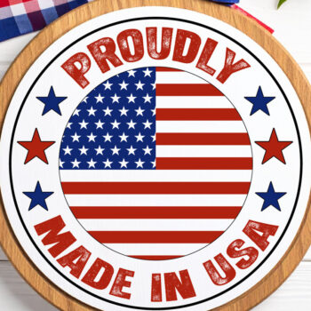 Intra απο ξύλο plywood 3mm-4mm πάχος – Proudly Made in USA στρογγυλή επιγραφή Δίασταση  20x20 cm INTRAFABR-123525460 - Image 1