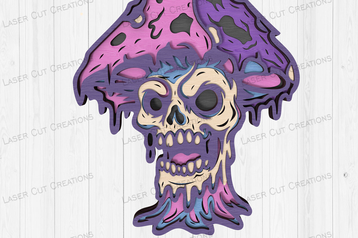 Intra απο ξύλο plywood 3mm-4mm πάχος – Psychedelic Skull Mushroom Δίασταση  20x20 cm INTRAFABR-124651610