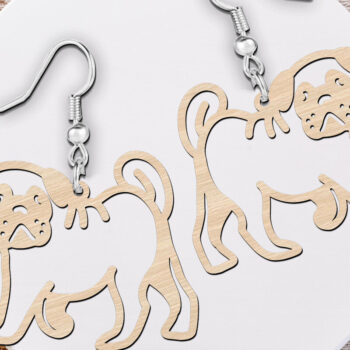 Intra απο ξύλο plywood 3mm-4mm πάχος – Σκουλαρίκια Pug Dog κοπής με λέιζερ Δίασταση 5x5 cm INTRAFABR-119201119 - Image 3