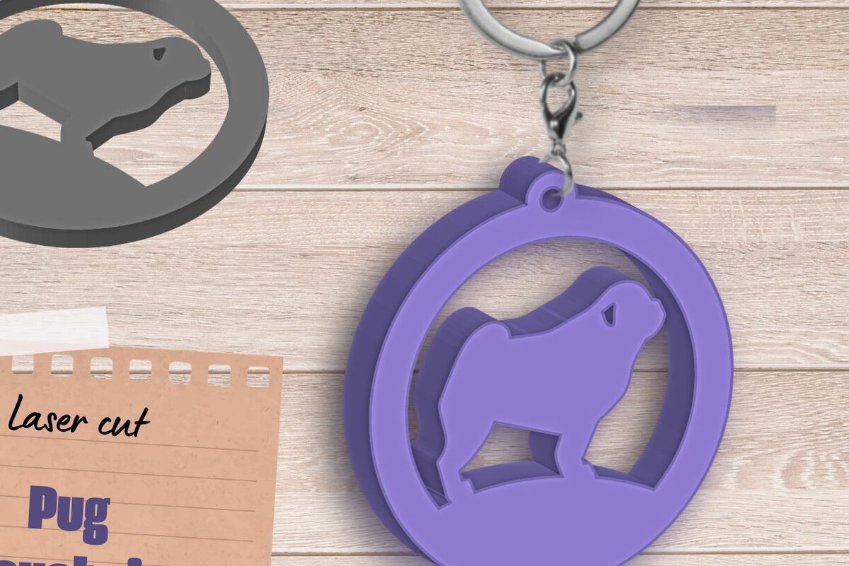 Intra απο ξύλο plywood 3mm-4mm πάχος – Μπρελόκ PUG Dog, Dog Lover Car Charm Δίασταση  5x5 cm INTRAFABR-89634804